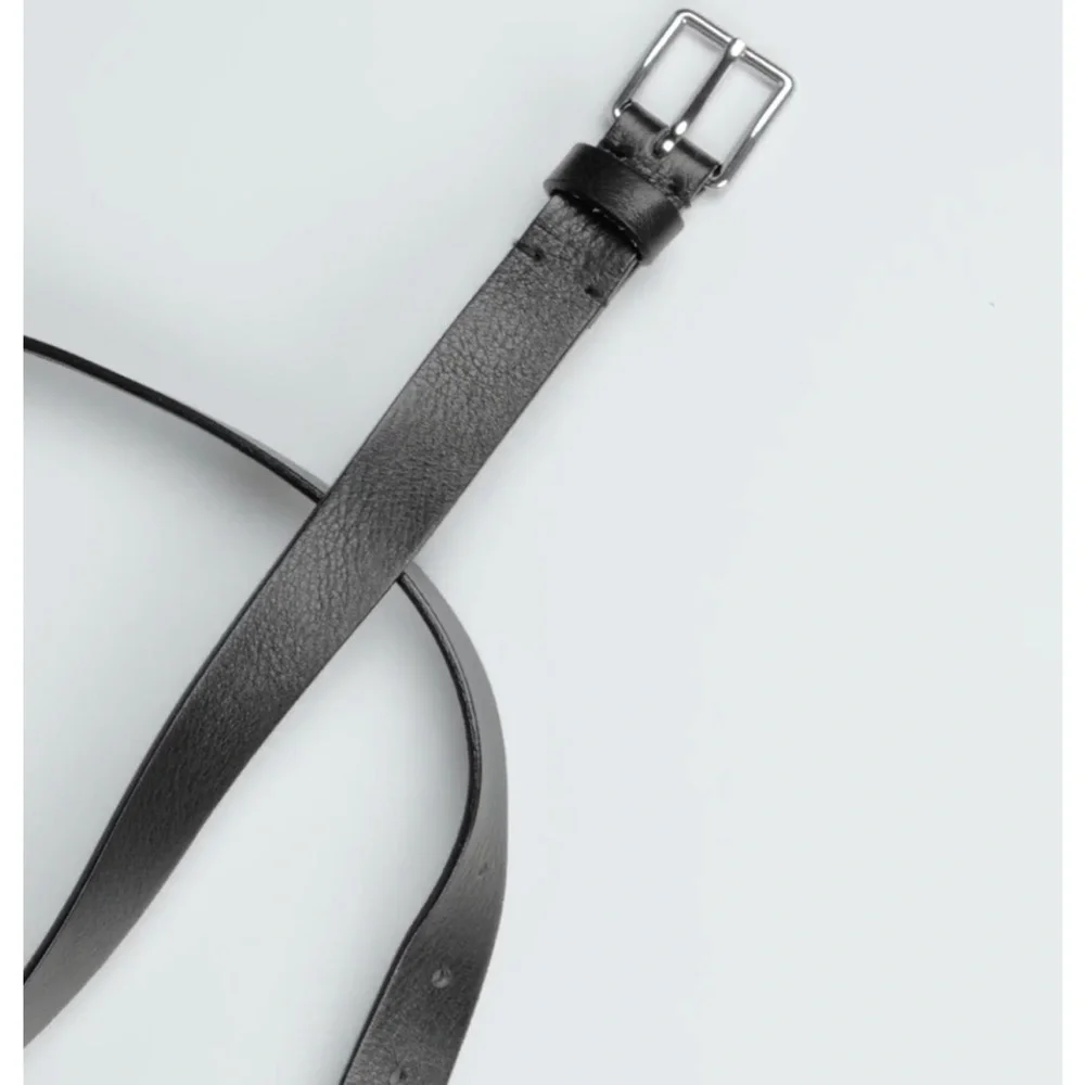 Zara NWT slim leather belt black 5919/326